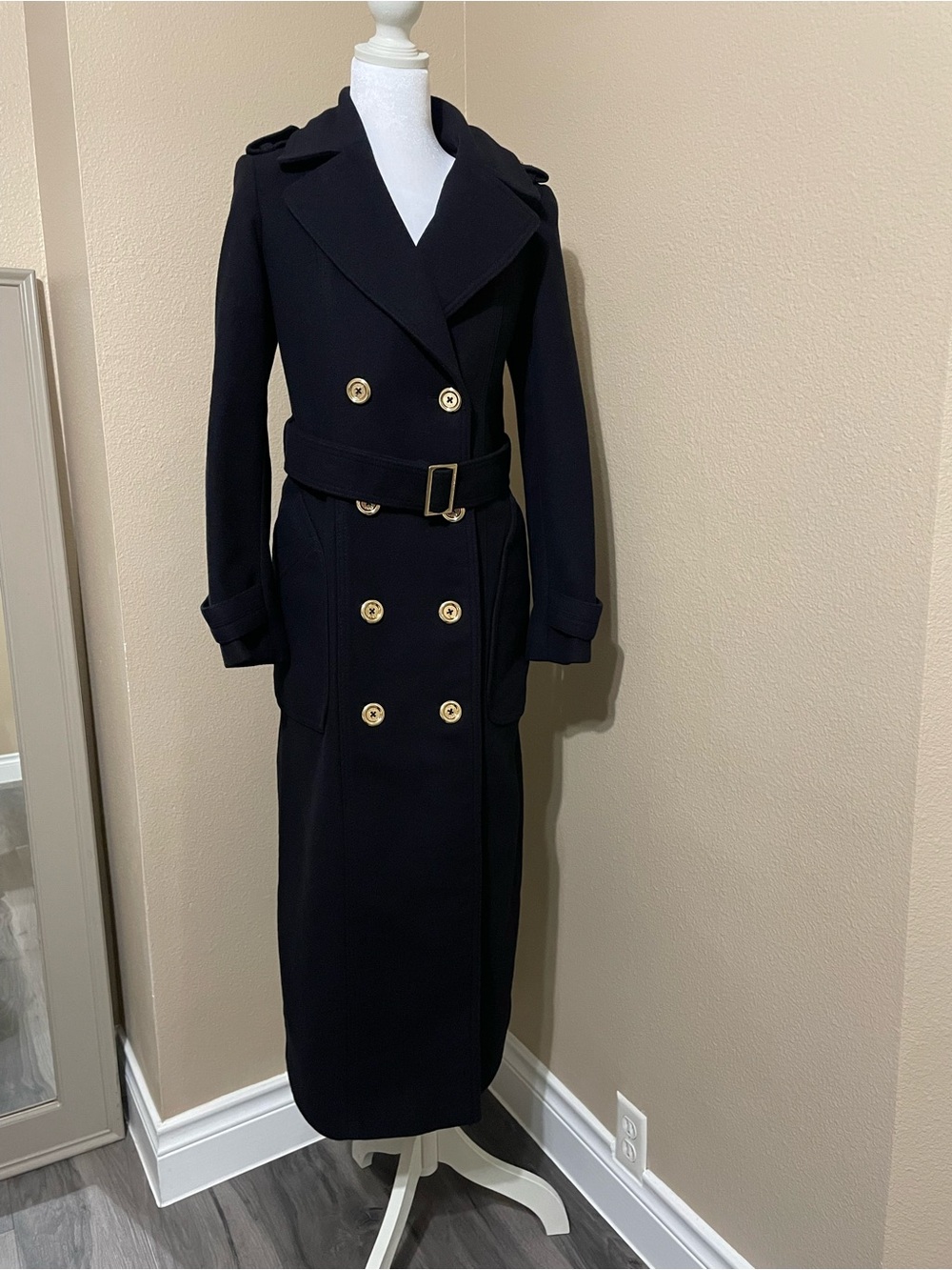 MICHAEL Michael Kors Long Black coat with Gold Buttons
